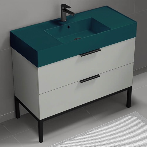 Modern Bathroom Vanity, 40 Inch, Green Ceramic Sink, Free Standing Nameeks DERIN318